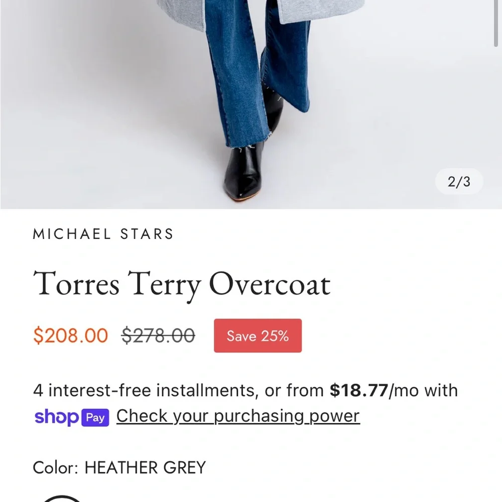 NWT Michael Stars Heather Grey Torres Terry Overcoat - Picture 2 of 7